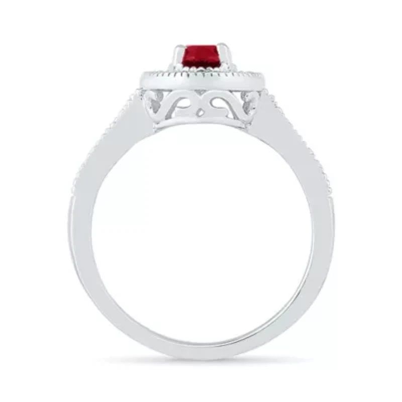 Womens 1/5 CT. Lab Created Red Ruby Sterling Silver Cocktail Ring