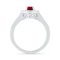 Womens 1/5 CT. Lab Created Red Ruby Sterling Silver Cocktail Ring