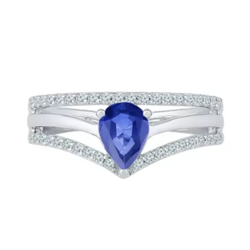 Womens Lab Created Blue Sapphire Sterling Silver Cocktail Ring