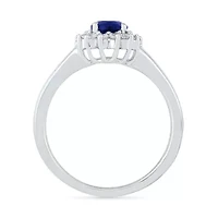 Womens Lab Created Blue Sapphire Sterling Silver Halo Promise Ring