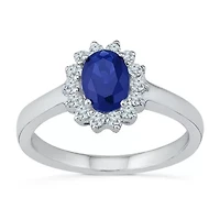 Womens Lab Created Blue Sapphire Sterling Silver Halo Promise Ring