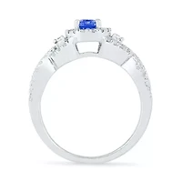 Womens Lab Created Blue Sapphire Sterling Silver Halo Promise Ring
