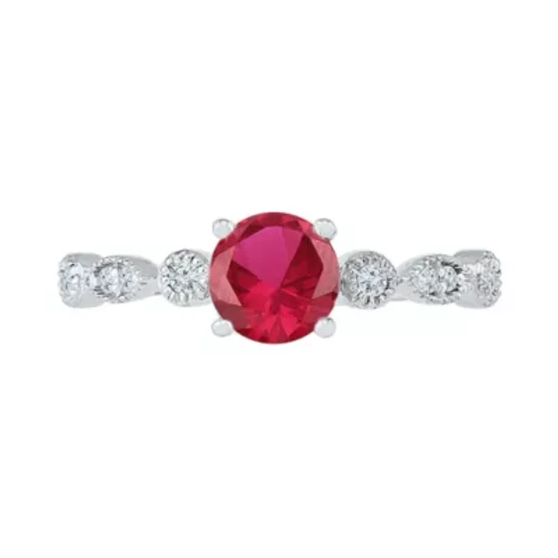 Womens Lab Created Red Ruby Sterling Silver Cocktail Ring