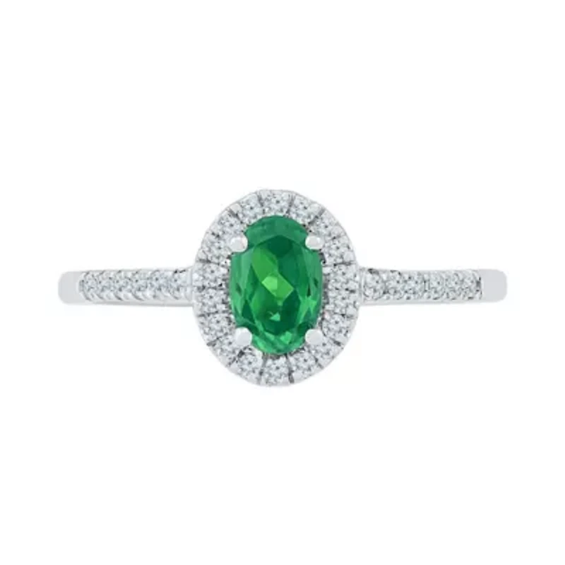Womens 1/6 CT. T.W. Lab Created Green Emerald Sterling Silver Cocktail Ring