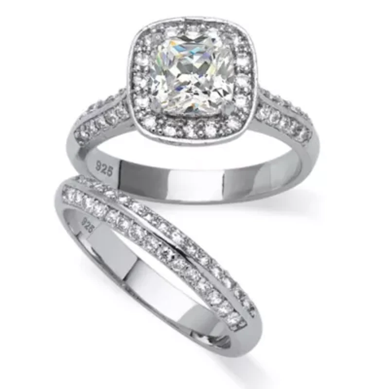 DiamonArt® Womens 2 CT. T.W. White Cubic Zirconia Platinum Over Silver Square Bridal Set