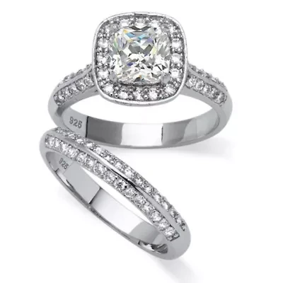 DiamonArt® Womens 2 CT. T.W. White Cubic Zirconia Platinum Over Silver Square Bridal Set