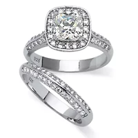 DiamonArt® Womens 2 CT. T.W. White Cubic Zirconia Platinum Over Silver Square Bridal Set