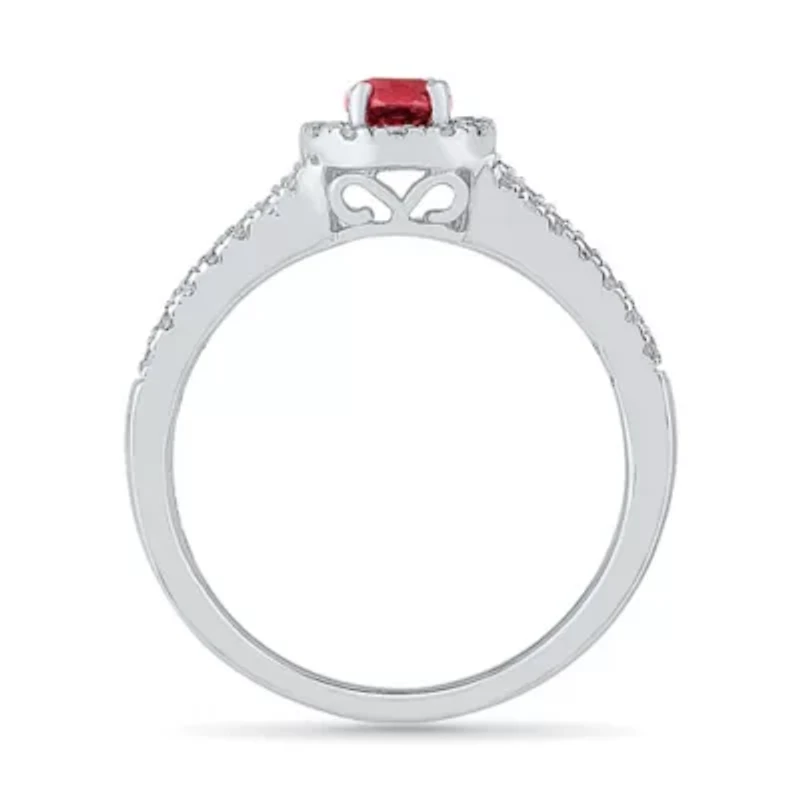Womens Lab Created Red Ruby Sterling Silver Cocktail Ring