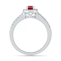 Womens Lab Created Red Ruby Sterling Silver Cocktail Ring