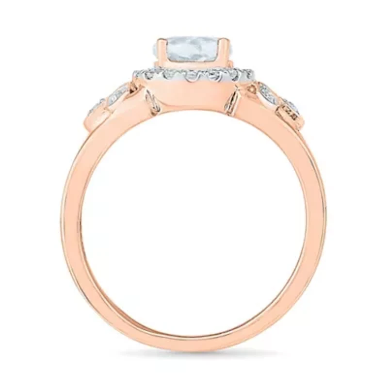 Womens Lab Created White Sapphire 10K Rose Gold Cocktail Ring