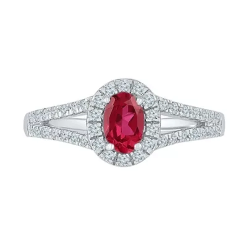 Womens Lab Created Red Ruby Sterling Silver Cocktail Ring