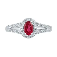 Womens Lab Created Red Ruby Sterling Silver Cocktail Ring