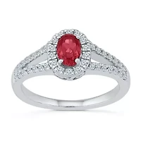 Womens Lab Created Red Ruby Sterling Silver Cocktail Ring