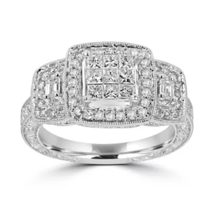 Womens 1 CT. T.W. Natural White Diamond 14K Gold Engagement Ring