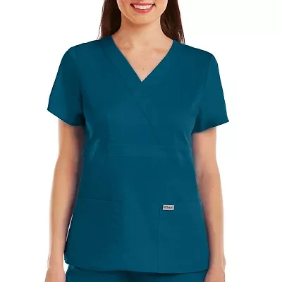 Grey's Anatomy™ by Barco Classic 4153 Riley 3-Pocket Mock Wrap Womens Plus Tall V Neck Short Sleeve Scrub Top