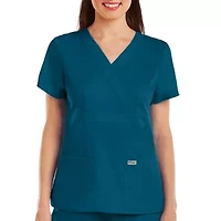 Grey's Anatomy™ by Barco Classic 4153 Riley 3-Pocket Mock Wrap Womens Plus Tall V Neck Short Sleeve Scrub Top
