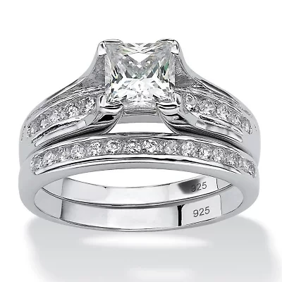 DiamonArt® Womens / CT. T.W. White Cubic Zirconia Platinum Over Silver Square Bridal Set
