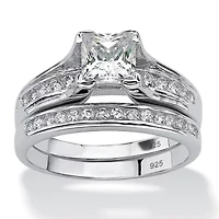 DiamonArt® Womens / CT. T.W. White Cubic Zirconia Platinum Over Silver Square Bridal Set