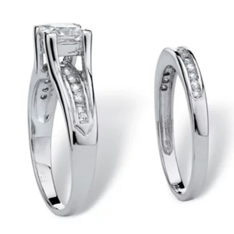 DiamonArt® Womens / CT. T.W. White Cubic Zirconia Platinum Over Silver Square Bridal Set