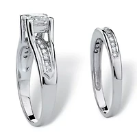 DiamonArt® Womens / CT. T.W. White Cubic Zirconia Platinum Over Silver Square Bridal Set