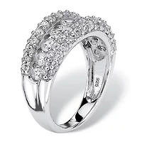 DiamonArt® Womens 1 1/4 CT. T.W. White Cubic Zirconia Platinum Over Silver Round Engagement Ring