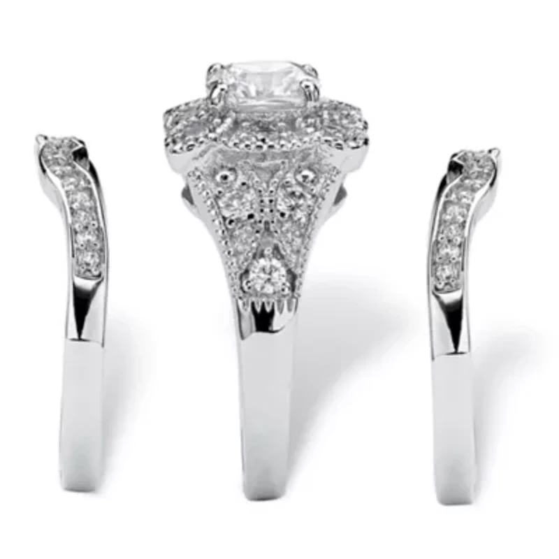 DiamonArt® Womens 2 1/3 CT. T.W. White Cubic Zirconia Platinum Over Silver Square Bridal Set