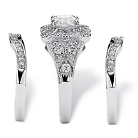 DiamonArt® Womens 2 1/3 CT. T.W. White Cubic Zirconia Platinum Over Silver Square Bridal Set
