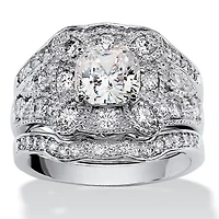 DiamonArt® Womens 2 1/3 CT. T.W. White Cubic Zirconia Platinum Over Silver Square Bridal Set