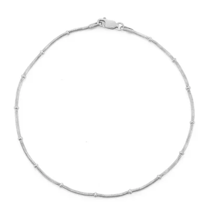 Womens Sterling Silver 10 Inch Solid Snake Ankle Bracelet