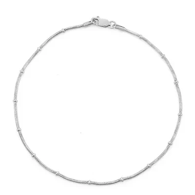 Womens Sterling Silver 10 Inch Solid Snake Ankle Bracelet