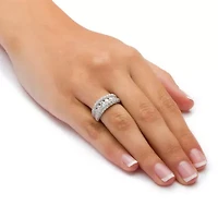 DiamonArt® Womens 1 1/4 CT. T.W. White Cubic Zirconia Platinum Over Silver Round Engagement Ring
