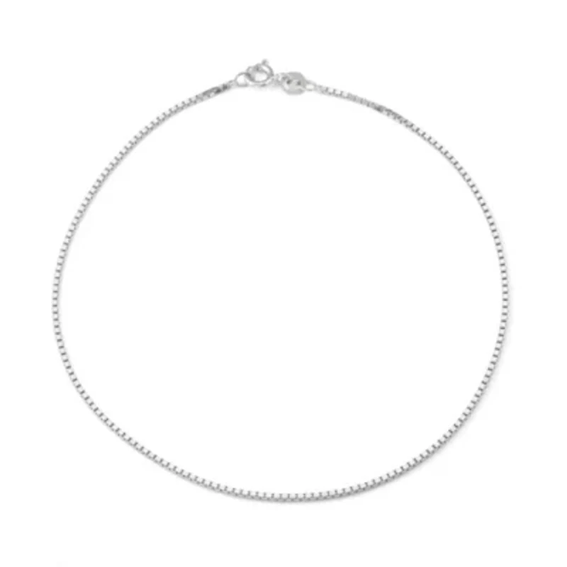 Womens Sterling Silver 10 Inch Solid Box Ankle Bracelet