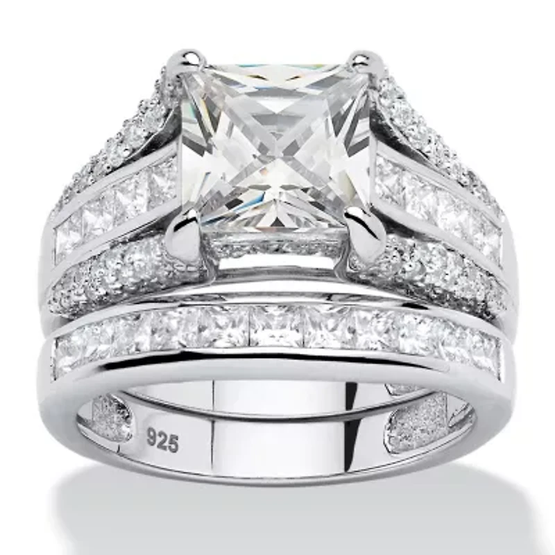DiamonArt® Womens / CT. T.W. White Cubic Zirconia Platinum Over Silver Square Bridal Set