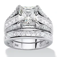 DiamonArt® Womens / CT. T.W. White Cubic Zirconia Platinum Over Silver Square Bridal Set