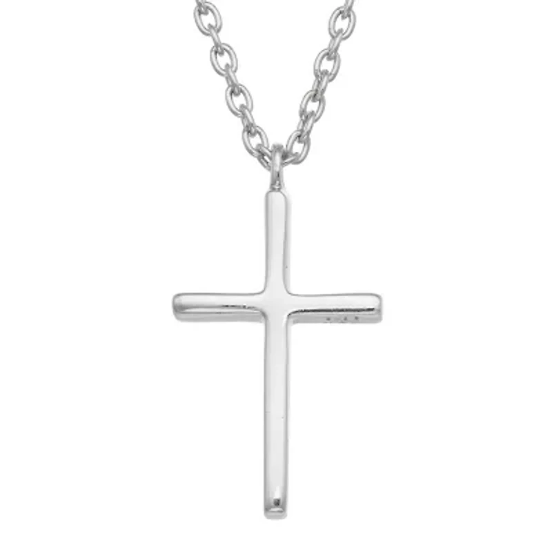 Womens Sterling Silver Cross 18 Inch Pendant Necklace