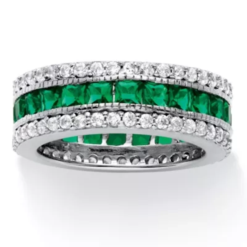 DiamonArt® Womens Simulated Emerald Platinum Over Silver Square Cocktail Ring