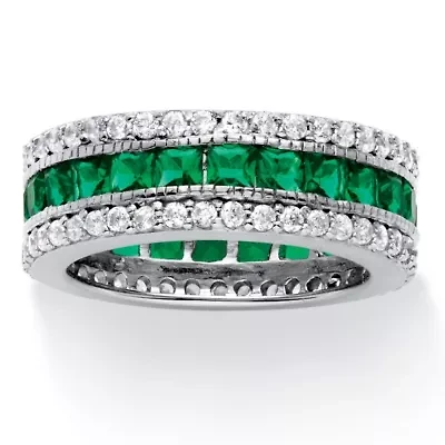 DiamonArt® Womens Simulated Emerald Platinum Over Silver Square Cocktail Ring