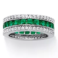 DiamonArt® Womens Simulated Emerald Platinum Over Silver Square Cocktail Ring