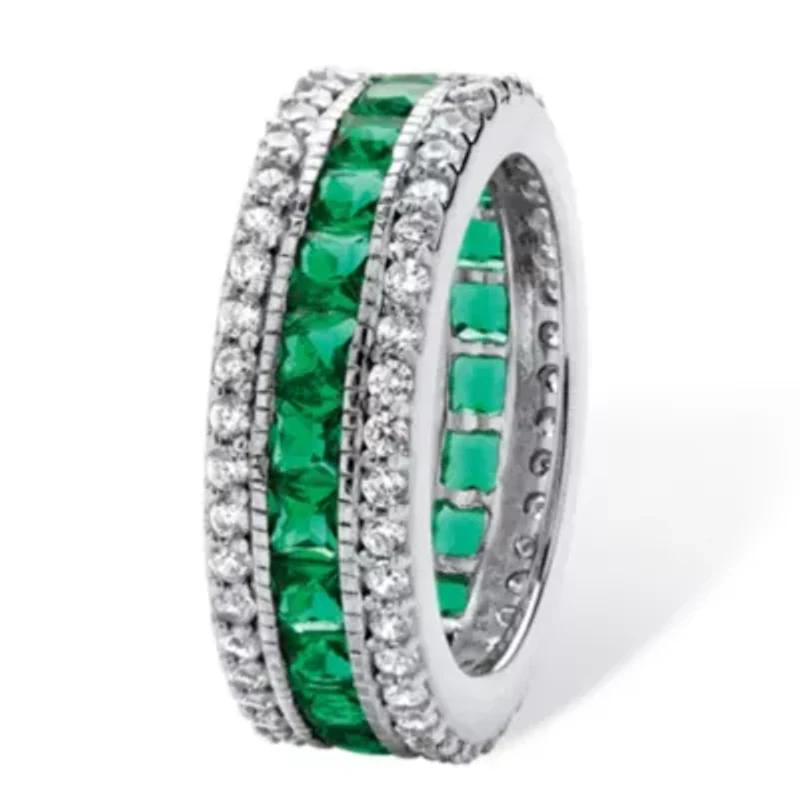 DiamonArt® Womens Simulated Emerald Platinum Over Silver Square Cocktail Ring
