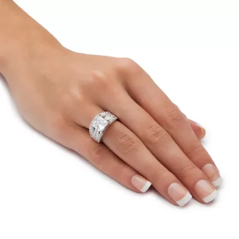 DiamonArt® Womens / CT. T.W. White Cubic Zirconia Platinum Over Silver Square Bridal Set