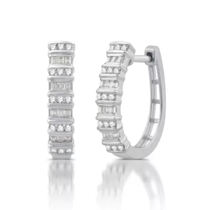 Womens 1/2 CT. T.W. Natural White Diamond 10K Gold 19.5mm Hoop Earrings