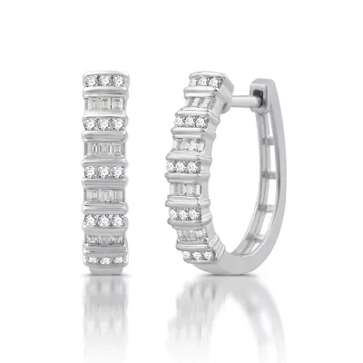 Womens 1/2 CT. T.W. Natural White Diamond 10K Gold 19.5mm Hoop Earrings