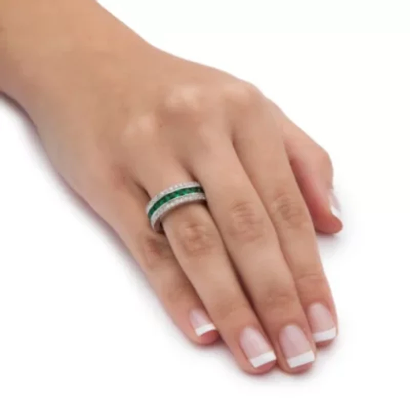 DiamonArt® Womens Simulated Emerald Platinum Over Silver Square Cocktail Ring