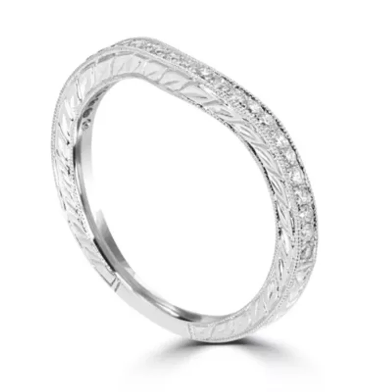 Womens 2MM 1/5 CT. Natural White Diamond 14K White Gold Wedding Band