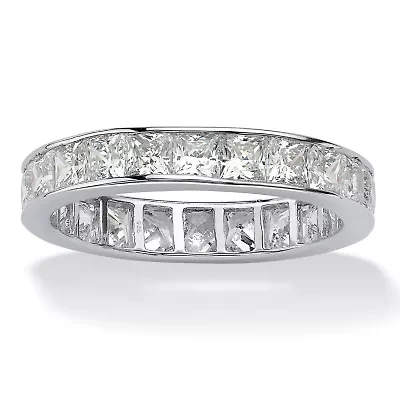 DiamonArt® 4MM 5 1/4 CT. T.W. White Cubic Zirconia Platinum Over Silver Square Band
