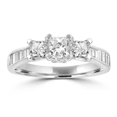 Love Lives Forever Womens 1 1/2 CT. T.W. Natural White Diamond 14K White Gold 3-Stone Engagement Ring