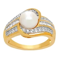 Womens White Cultured Freshwater Pearl 14K Gold Over Silver Cocktail Ring