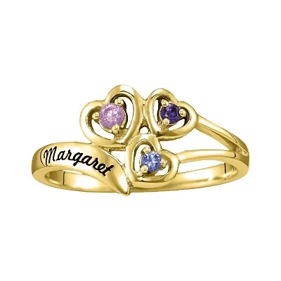 Personalized Womens Simulated 10K Gold Heart 3-Stone Cocktail Ring