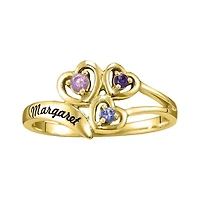 Personalized Womens Simulated 10K Gold Heart 3-Stone Cocktail Ring