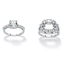 DiamonArt® Womens CT. T.W. White Cubic Zirconia Platinum Over Silver Square Bridal Set